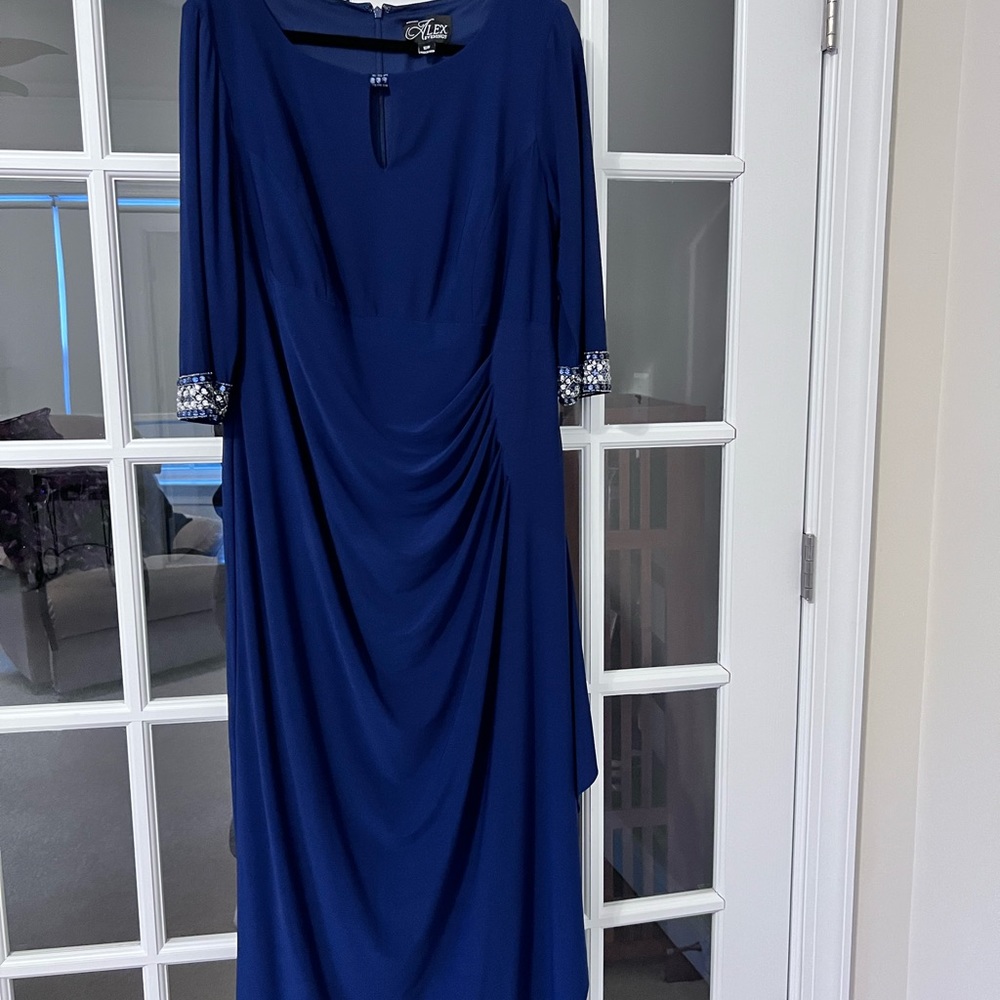 Alex Evenings, Gorgeous Navy evening dress with sleeve sparkly details.